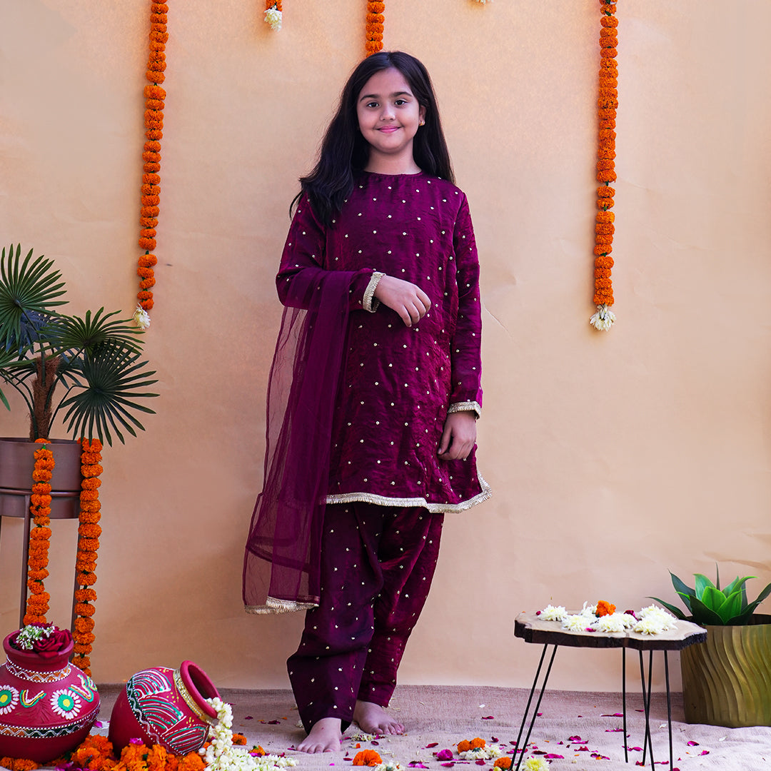 Gulnaar Mehroon Salwar Kameez Set