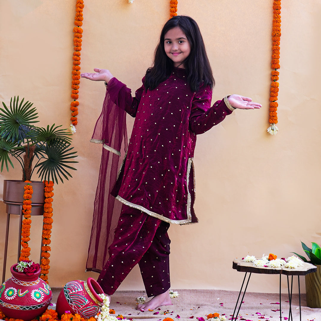 Gulnaar Mehroon Salwar Kameez Set