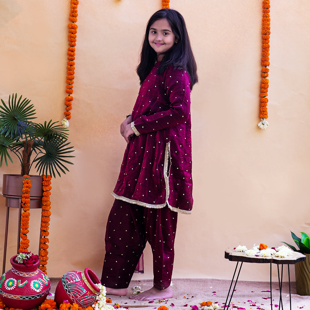 Gulnaar Mehroon Salwar Kameez Set