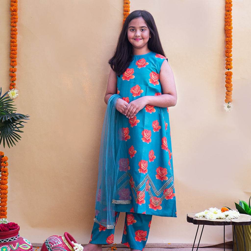 Neel Gulab Kurta set