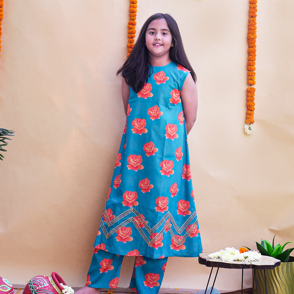 Neel Gulab Kurta set