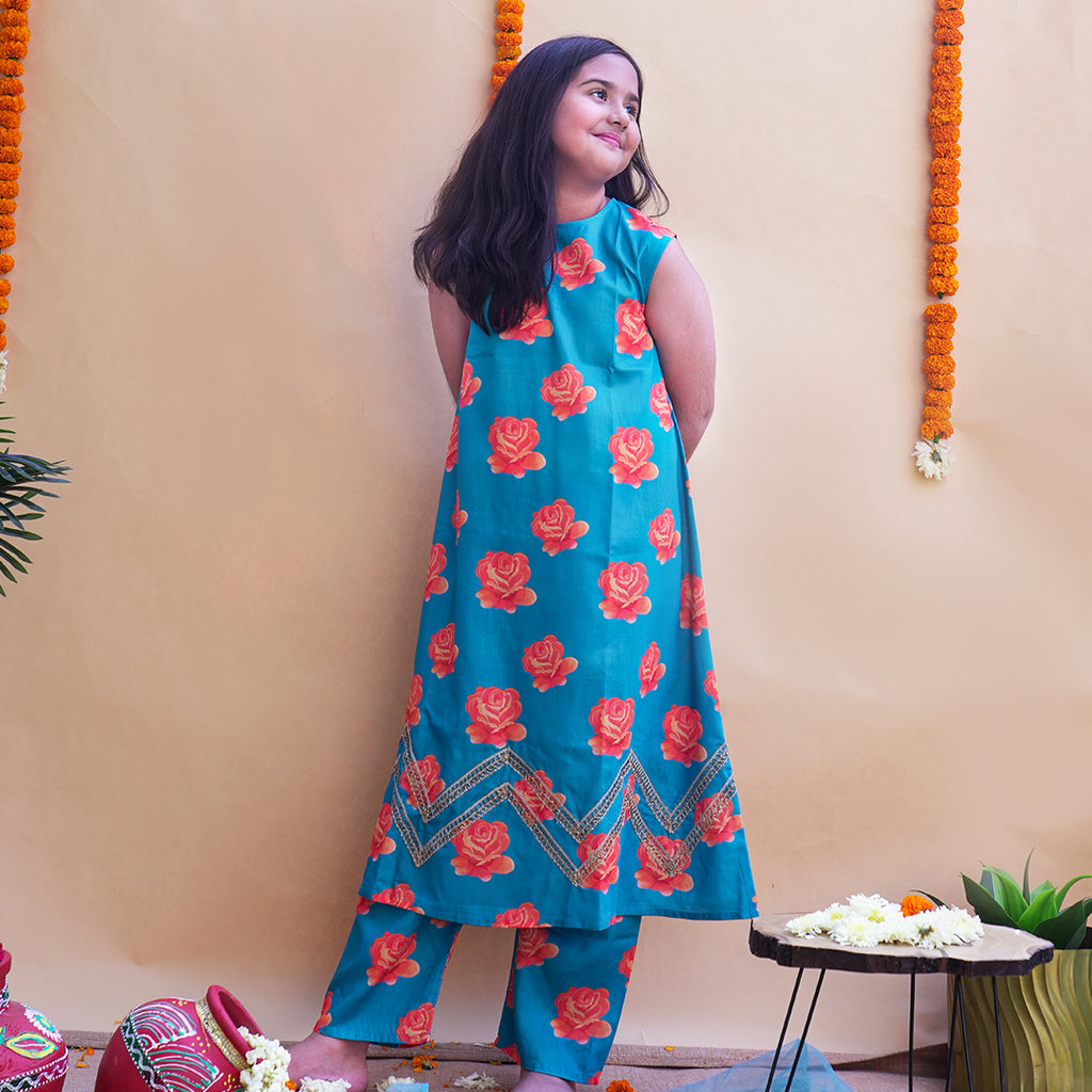 Neel Gulab Kurta set