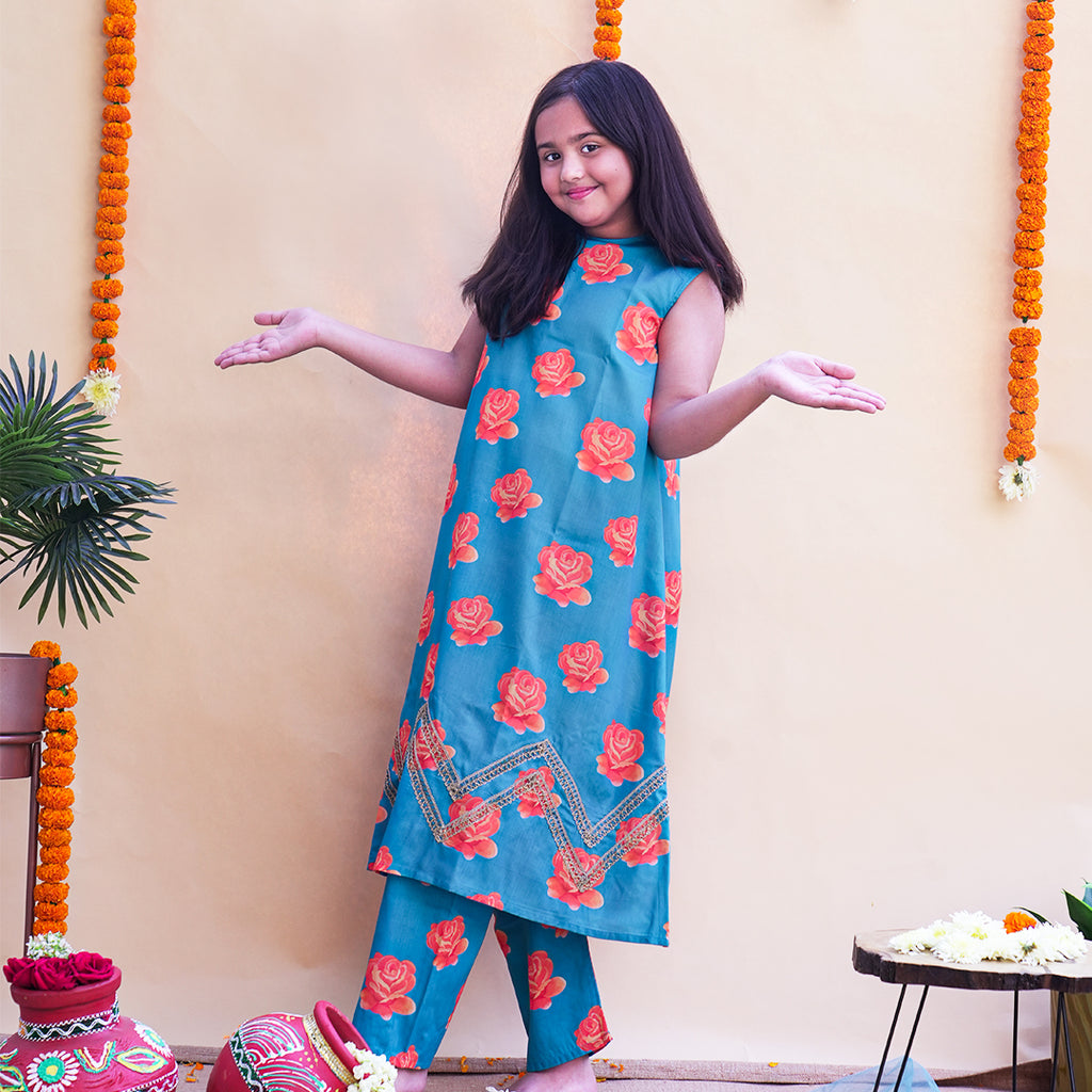 Neel Gulab Kurta set